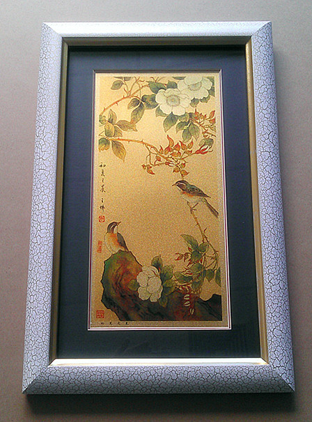 厂家直销商务礼品999纯金版镜框挂画,千足金箔画《初夏之晨》