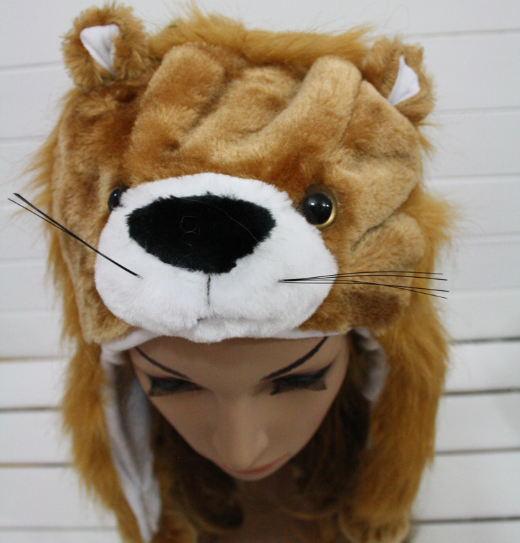 批发 狮子帽 韩版帽sj最爱 卡通毛绒玩具帽子 毛绒动物帽 狮子