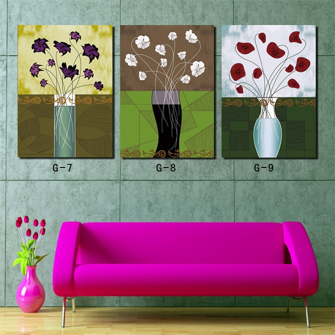 装饰画批发 花瓶中的小花 客厅三联背景墙壁画无框画 美克美家