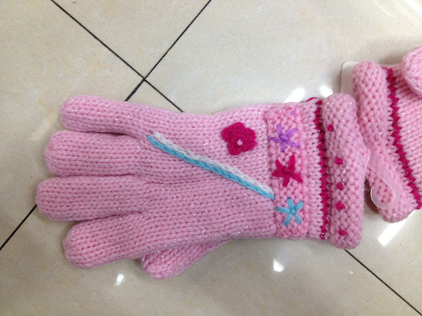 针织毛线绣花五只手套 韩版可爱彩色保暖手套批发图片_3