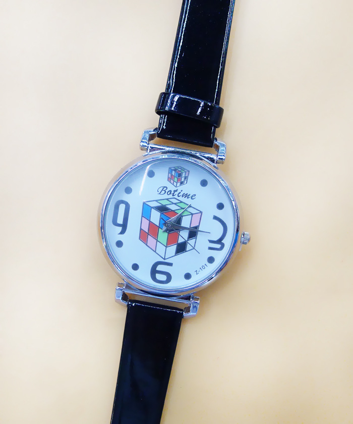 卡通魔方图案热销石英表 皮带手表批发 大表盘可爱卡通表