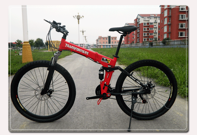 四连杆减震折叠山地自行车 双碟刹折叠山地车 变形金钢