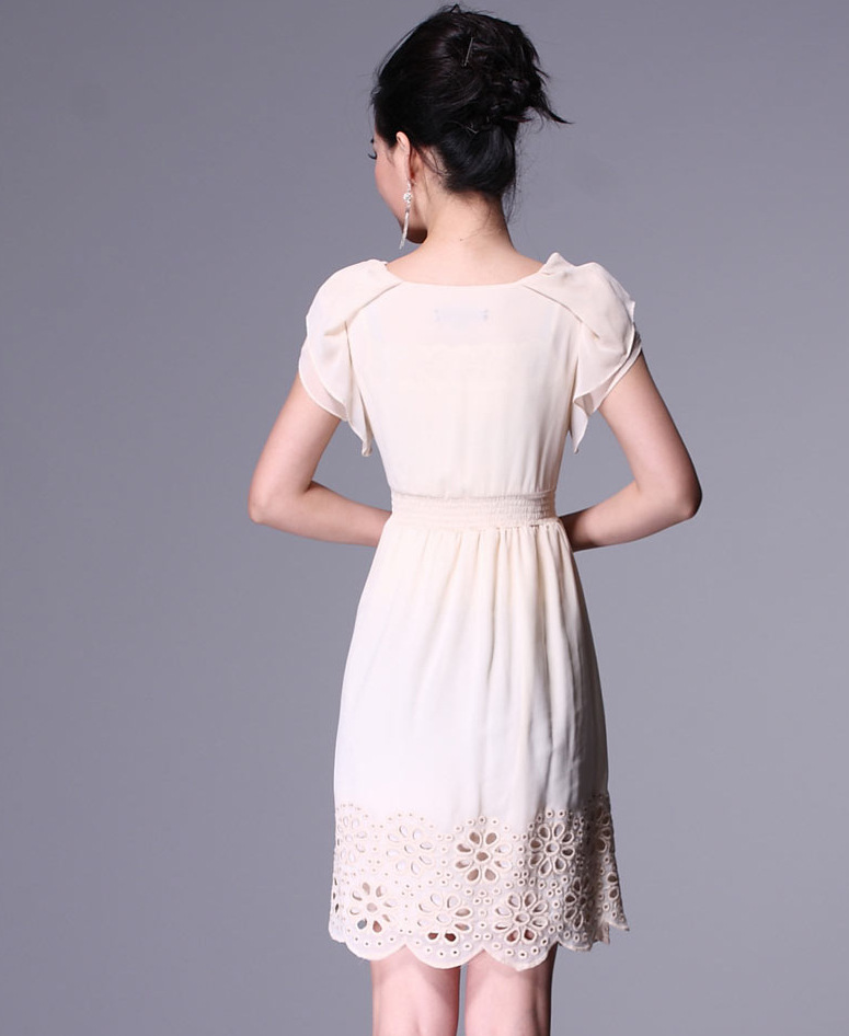 lt5150 蓬蓬袖 高腰显瘦 下摆镂空刺绣 深圳外贸裙 日本原单女装