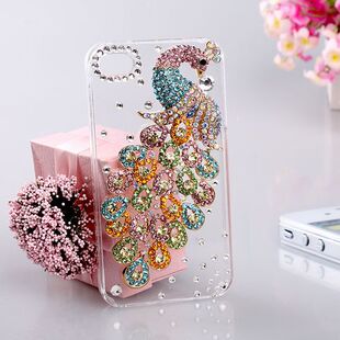 批发采购饰品配件-孔雀 iphone4手机壳 水钻 iphone4s壳子 苹果4.