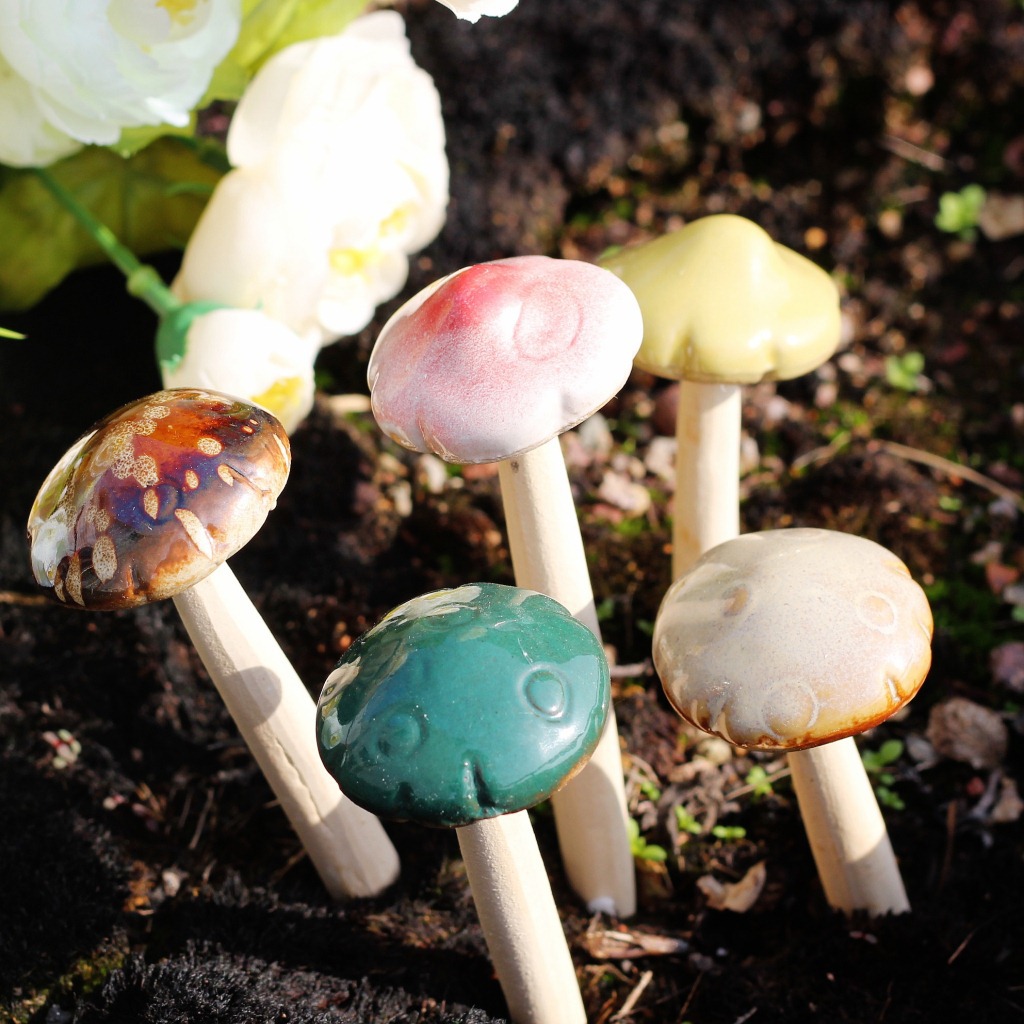 陶瓷小蘑菇 花插仿真植物摆设庭院花园装饰摆件8个起批c29-23708