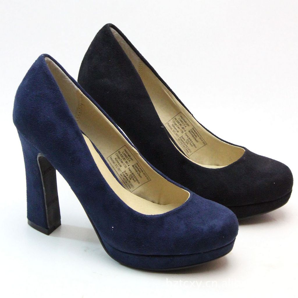 新款马蹄跟淑女单鞋 圆头防水台高跟绒料面单鞋 四个颜色职场女鞋