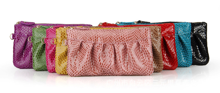 批发采购晚宴包-库利来皮具 正品欧美日韩版蛇纹真皮褶皱女式钱包宴会