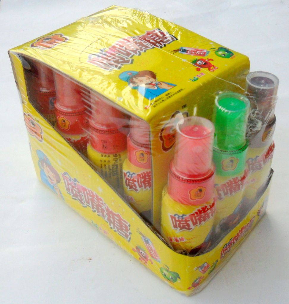 80后怀旧零食比玩趣好吃喷雾口香糖液体糖果水果味15支盒