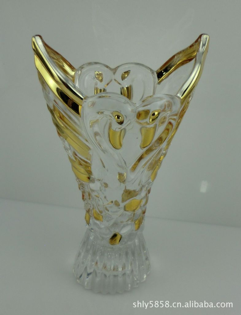 【婚庆水晶描金天鹅花瓶】价格,厂家,图片,水晶工艺品,上海鲁烨工艺品