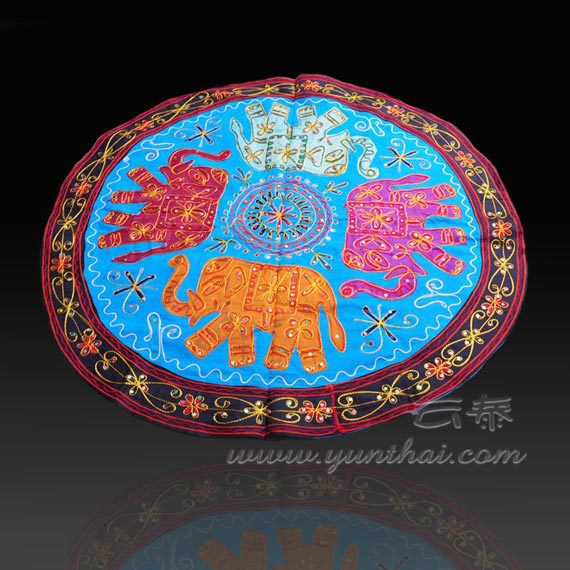 印度金线绣圆形吉祥大象桌布 103049---4639