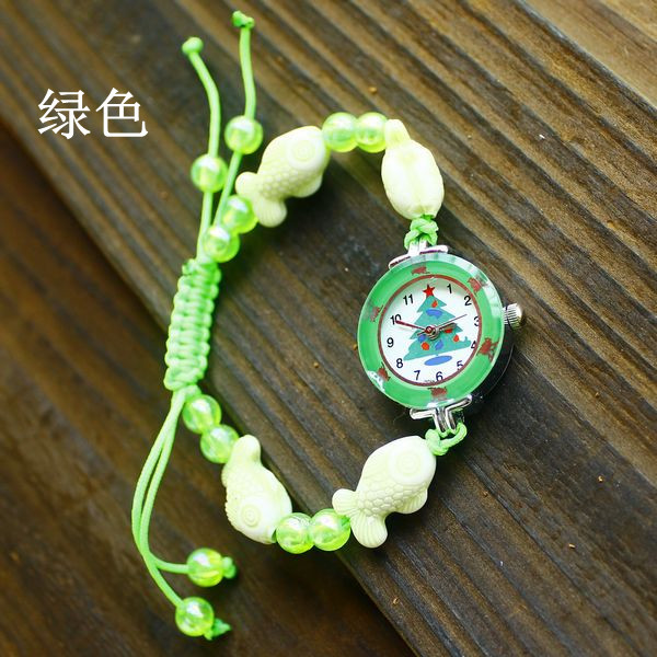 批发手表女 可爱吉祥陶泥鱼女士手链表编织石英表 女手链手表工厂