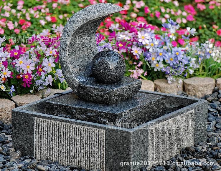 月牙弯弯喷泉 室内摆饰 石雕流水 小型喷泉 艺术石雕 喷泉流水-「石膏