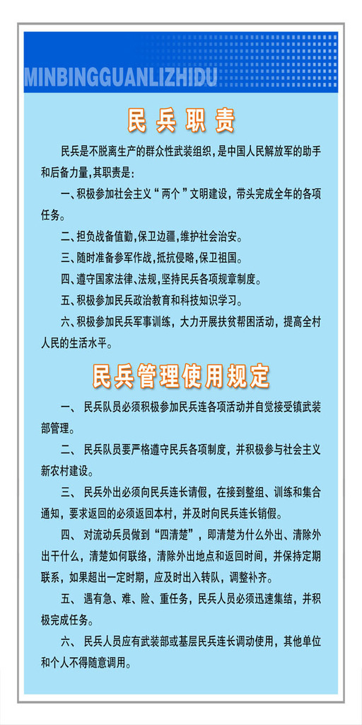 210海报展板素材办公装饰2069民兵职责民兵使用管理规定7民兵