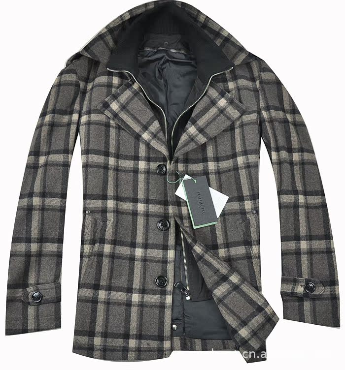 特别特男装时尚风衣t10842 两色格子羊毛大衣经典款 不进货要后悔