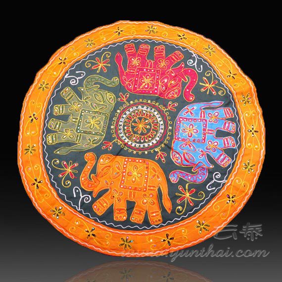 印度进口 吉祥大象亮片手工圆形桌布 5237--103049