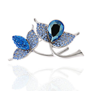 新光胸针 韩版饰品批发 蓝水晶 花朵胸针 胸花 招商代理