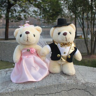 公仔,玩偶,娃娃-26cm情侣婚纱粉色泰迪熊(1对)-毛绒玩具厂家直销-公仔