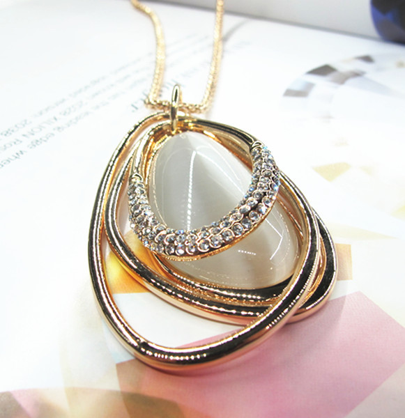 韩娜淑韩版宝贝 合金镶透明猫眼 电镀真金 长款毛衣链