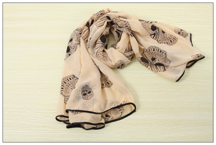 valley cloud 新款 秋冬时尚雪纺骷髅图案包边丝巾 披肩 女款