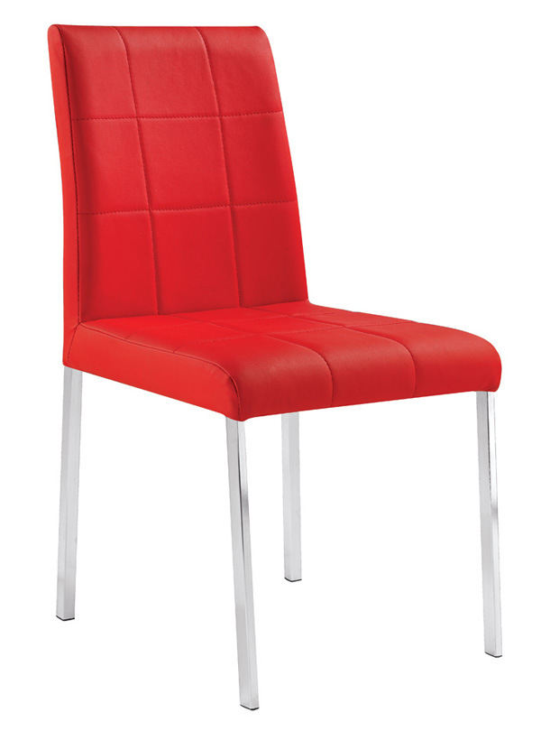 靓丽红色软包皮餐椅,方管电镀脚五金皮餐椅,西餐厅用皮餐椅