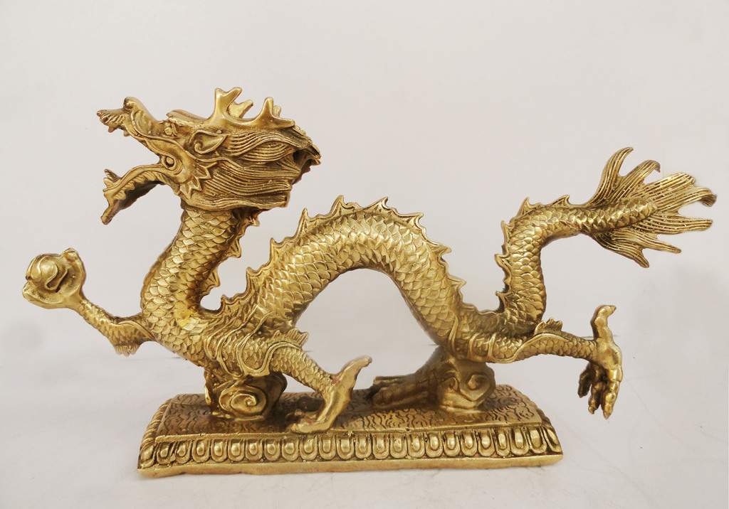 33厘米带座开光铜汉龙有底铜龙铜龙风水摆件旺权化煞克小人