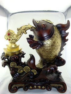 树脂工艺品/动物家居摆设/温居开业礼品/招财吉祥元宝鲤鱼摆件