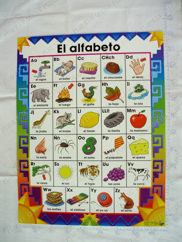 早教幼儿园西班牙语认识字母小挂图批发t