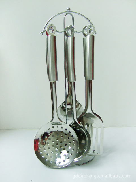 供应不锈钢厨具 弧形钢管柄七件套