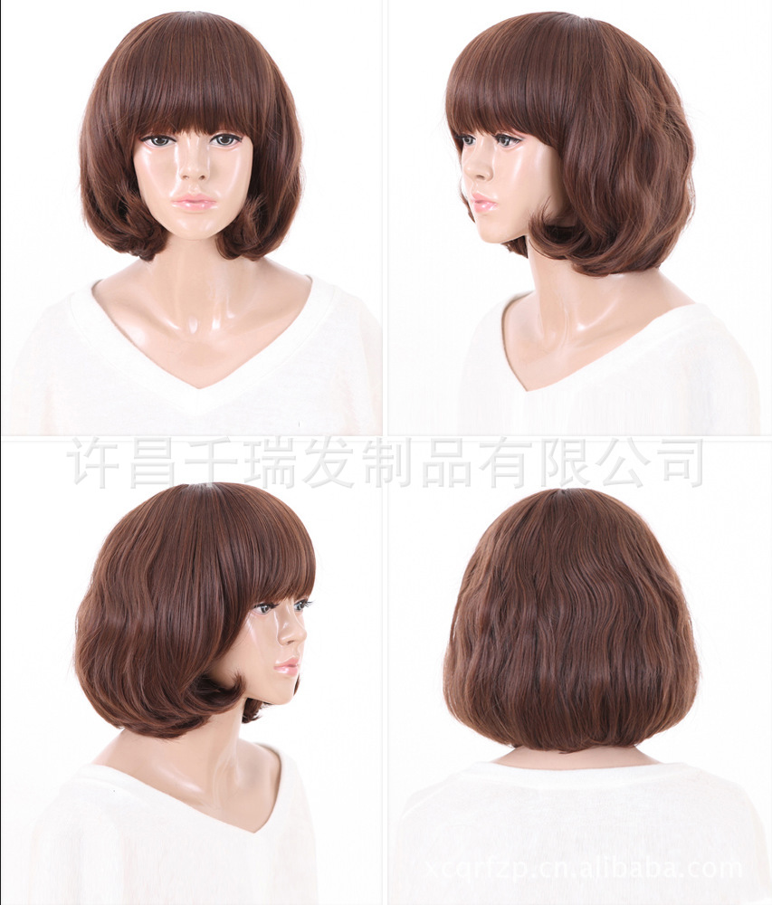 厂家热销 女生新款蓬松帅发型 俏皮斜刘海短发bobo头等 时尚假发