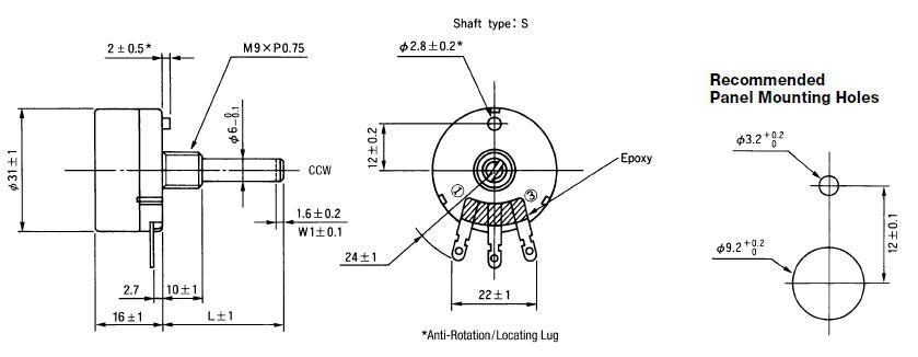 b200k帶旋鈕單圈碳膜電位器rv30yn tocos電位器cosmos電阻