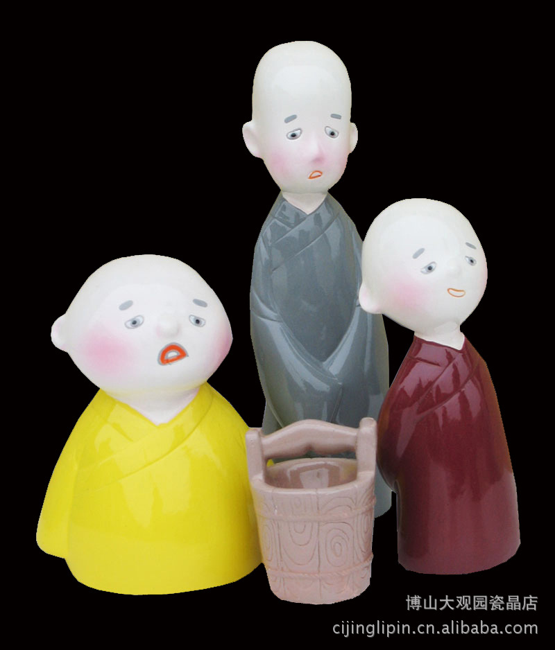 陶瓷三个和尚 儿童礼品礼物 故事工艺品 手工制品 高档礼品