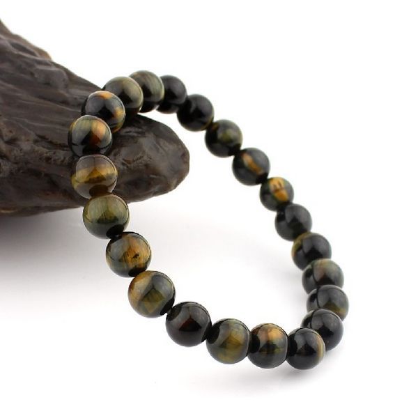 宝华珠宝 3a级天然黄蓝虎眼木变石手链8mm 男女款 精美饰品批发