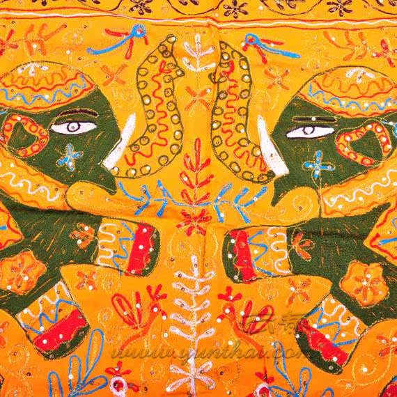 印度金线绣吉祥大象桌布 批发代理 一件代发