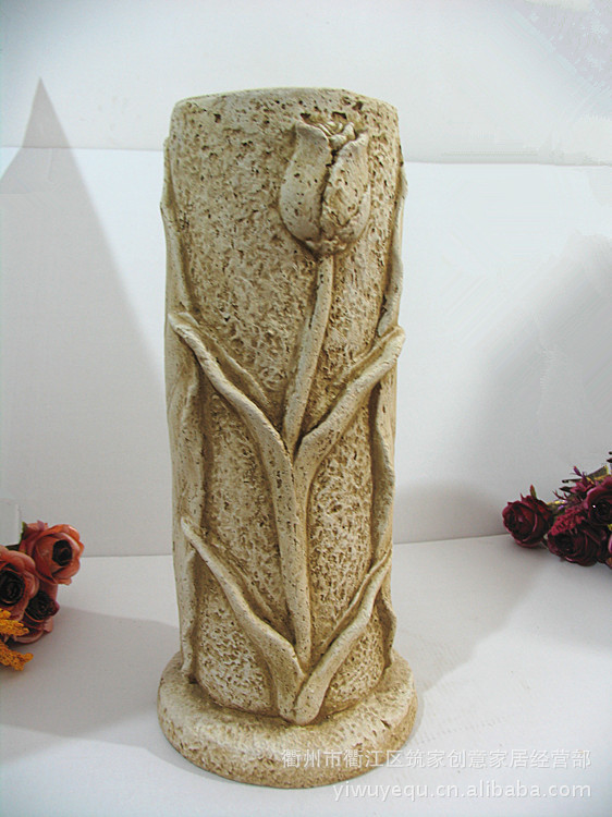 年终大促销 陶土雕刻罗马柱 圆形柱 花卉浮雕图案 新颖环保