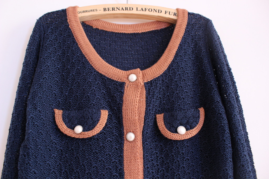 日本原单女装秋冬毛衣 小香风珍珠扣蝴蝶兜毛衣开衫