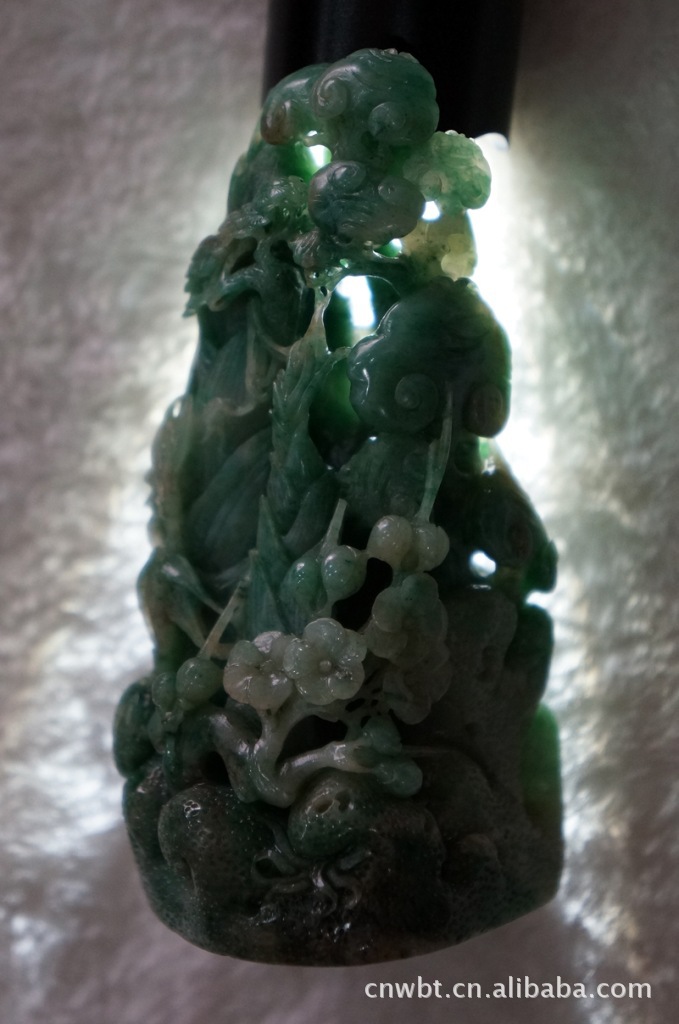 南阳独山玉 南阳独玉山子 独玉老坑翠绿岁寒三友摆件 高10.5 cm图片_4