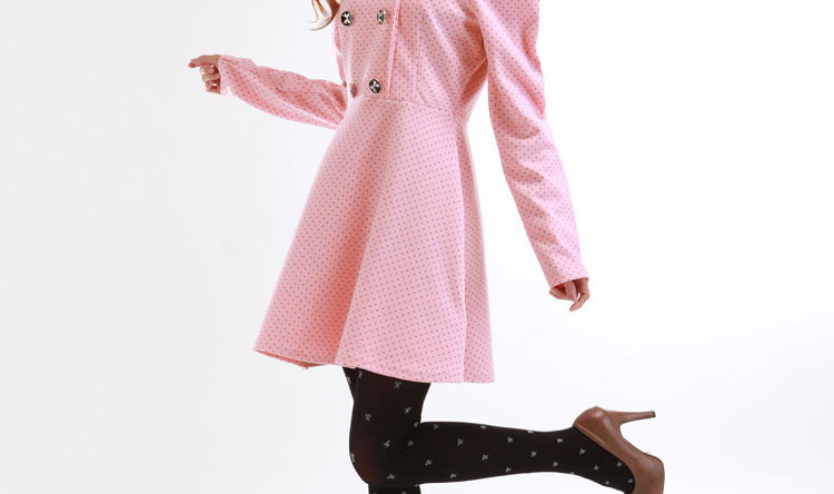 的确良品 春装新品 韩版品质女装毛呢蓬蓬波点连衣裙长袖冬裙