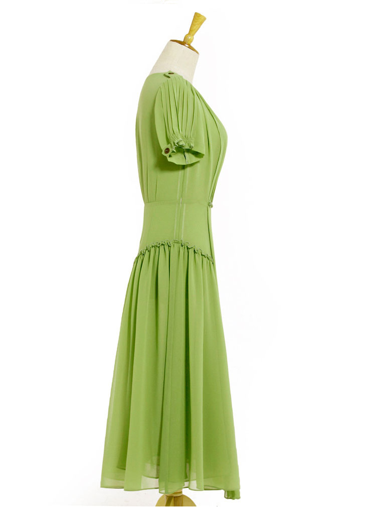 夏装新款米兰时装发布会春夏新款女装绿色高档雪纺修身连衣裙 东莞