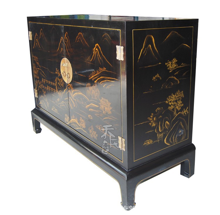 平遥实木漆器 新古典中式彩绘家具储物柜 定制各种彩绘木质工艺品