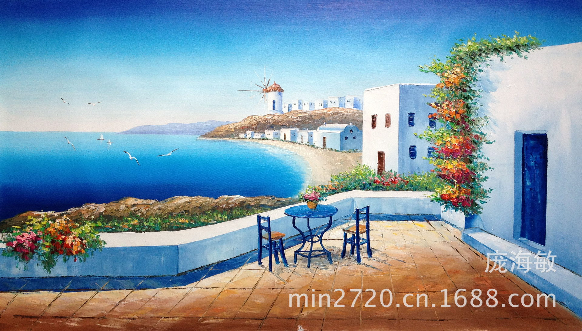 手绘油画花园景地中海风景刀画风景油画