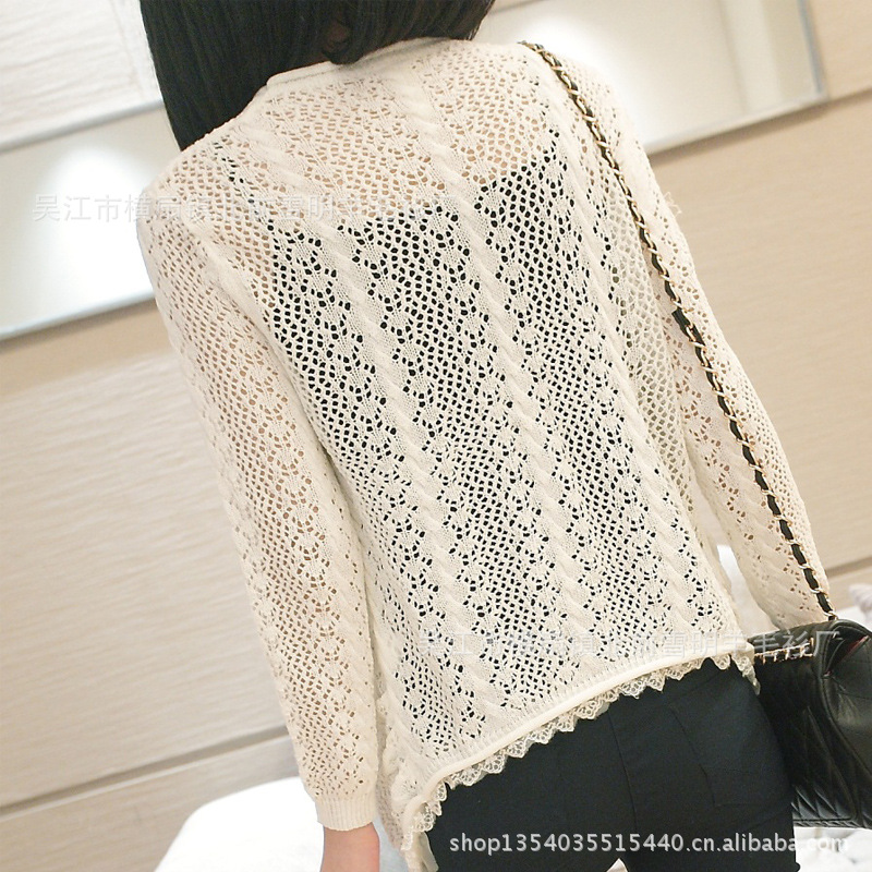 2013韩版新款镂空蕾丝边开衫外套 女 薄款130321