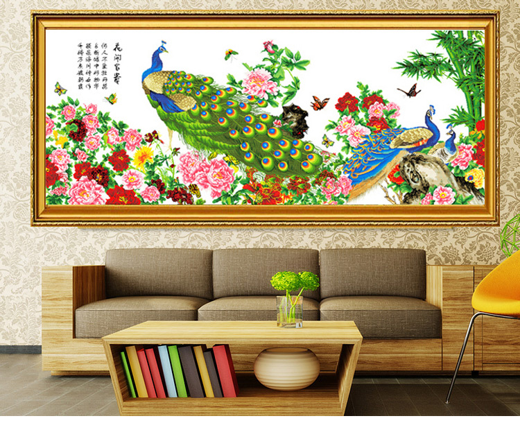 客厅大幅孔雀图十字绣批发 中格 优质 金度100 花开富贵(孔雀)