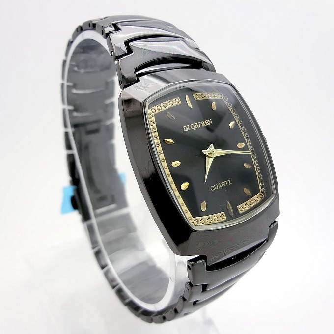8023g-3]地球人正品防水豪华学生手表 全黑镶金表盘钢