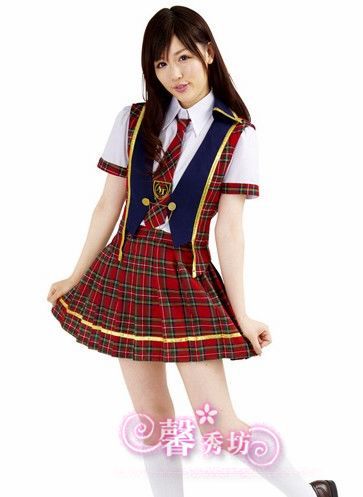 少女时代同款打歌服 苏格兰红格子女学生装学生制服校服演出服装