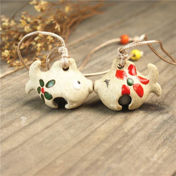晴天 接吻鱼龙凤铃 手工陶瓷饰品 挂件 铃铛 可爱 彩色圣诞铃铛