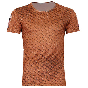 2013春装新品美国代购潮男装蛇鳞片3d印花环保动物修身版短袖t恤