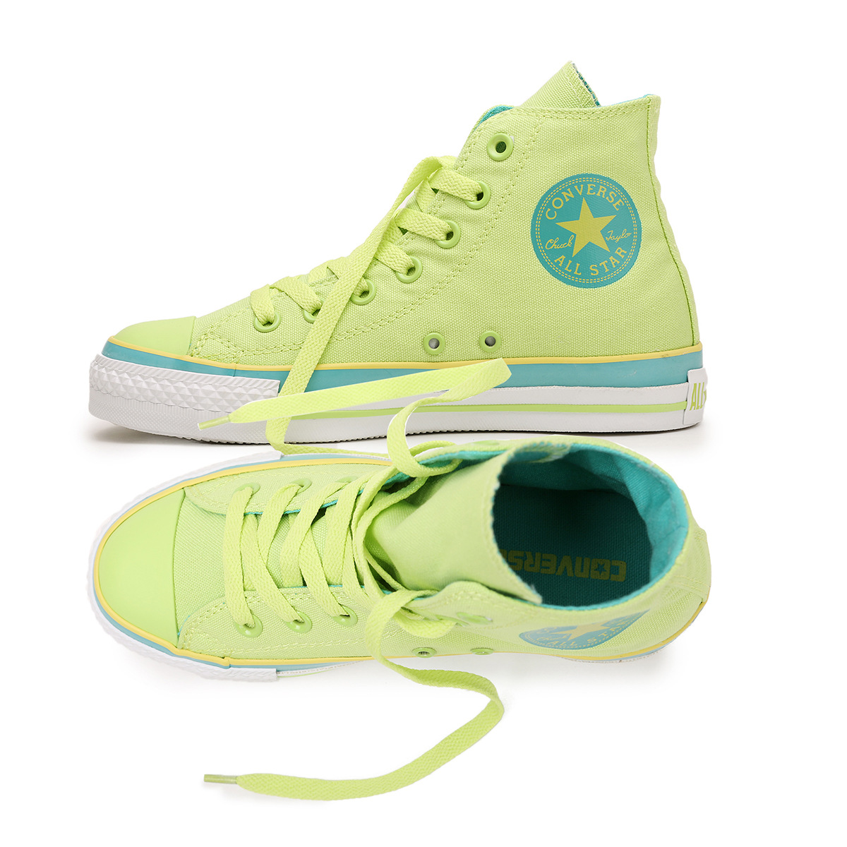 converse匡威韩国代购正品2013款糖果色荧光绿高帮帆布鞋