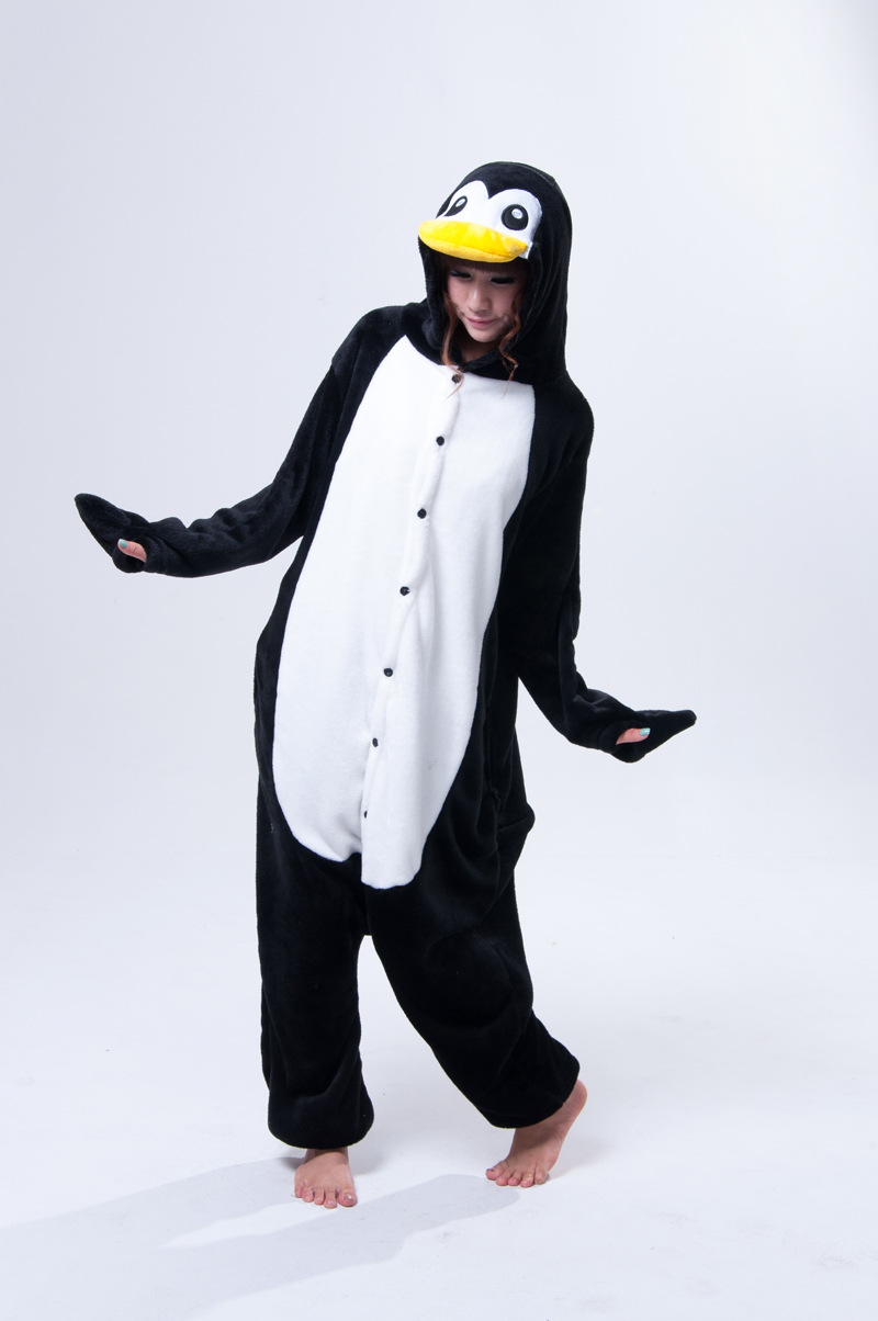 【朝宝制衣厂】可爱企鹅动物卡通连体睡衣情侣装冬季套装家居服