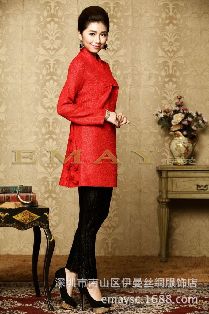 伊曼中老年女装秋装外套真丝褶皱中年女装秋装妈妈装秋冬外套图片