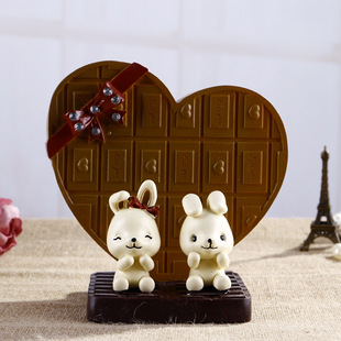 【新】情意浓浓 zakka心形巧克力创意摆件 情侣小白兔存钱罐sk419